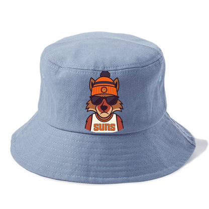 Arizona Coyote wearing Suns beanie with desert sun patch and wayfarer sunglasses - Bucket Hat - Summer Sky(Blue)