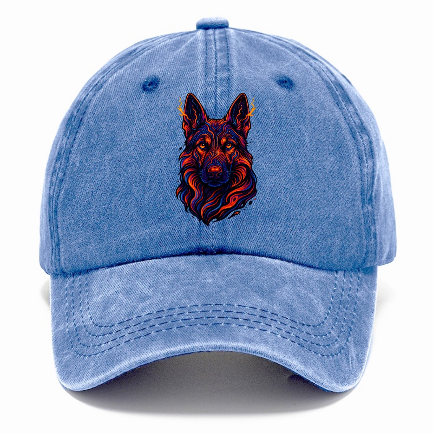 Alert German Shepherd with cyber circuit patterns in the fur, neon orange and black - Classic Cap - Summer Sky(Blue)