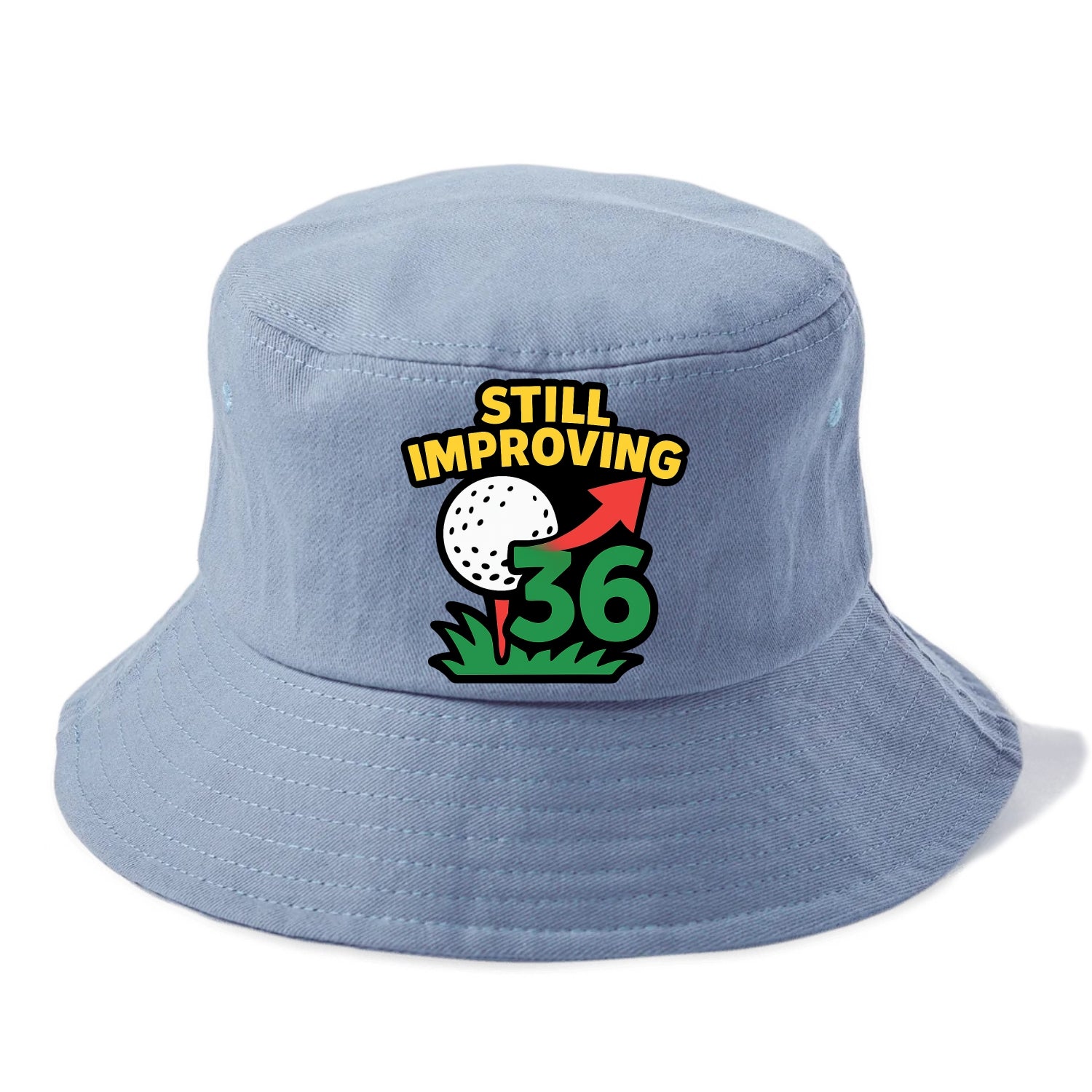 Handicap number getting higher with arrow - "Still Improving" - optimistic handicap - Bucket Hat - Summer Sky(Blue)