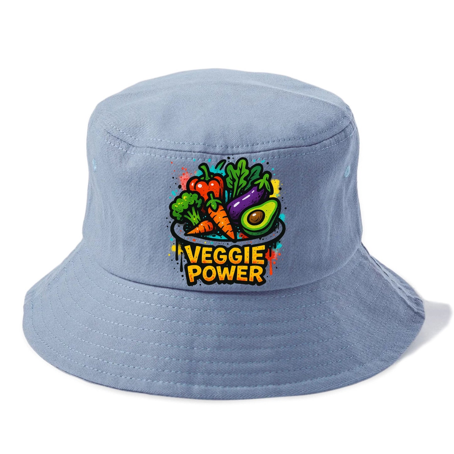Colorful vegetables and plants on plate - plant-based lifestyle, veggie power - Bucket Hat - Summer Sky(Blue)