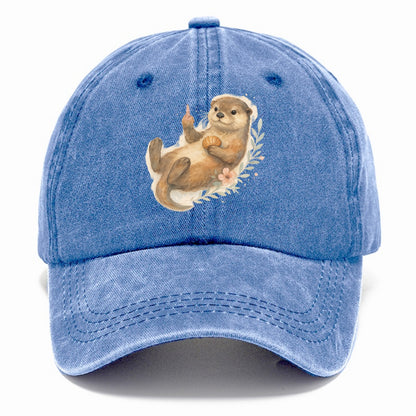 adorable otter floating on back, middle finger up while holding a shellfish - Classic Cap - Summer Sky(Blue)