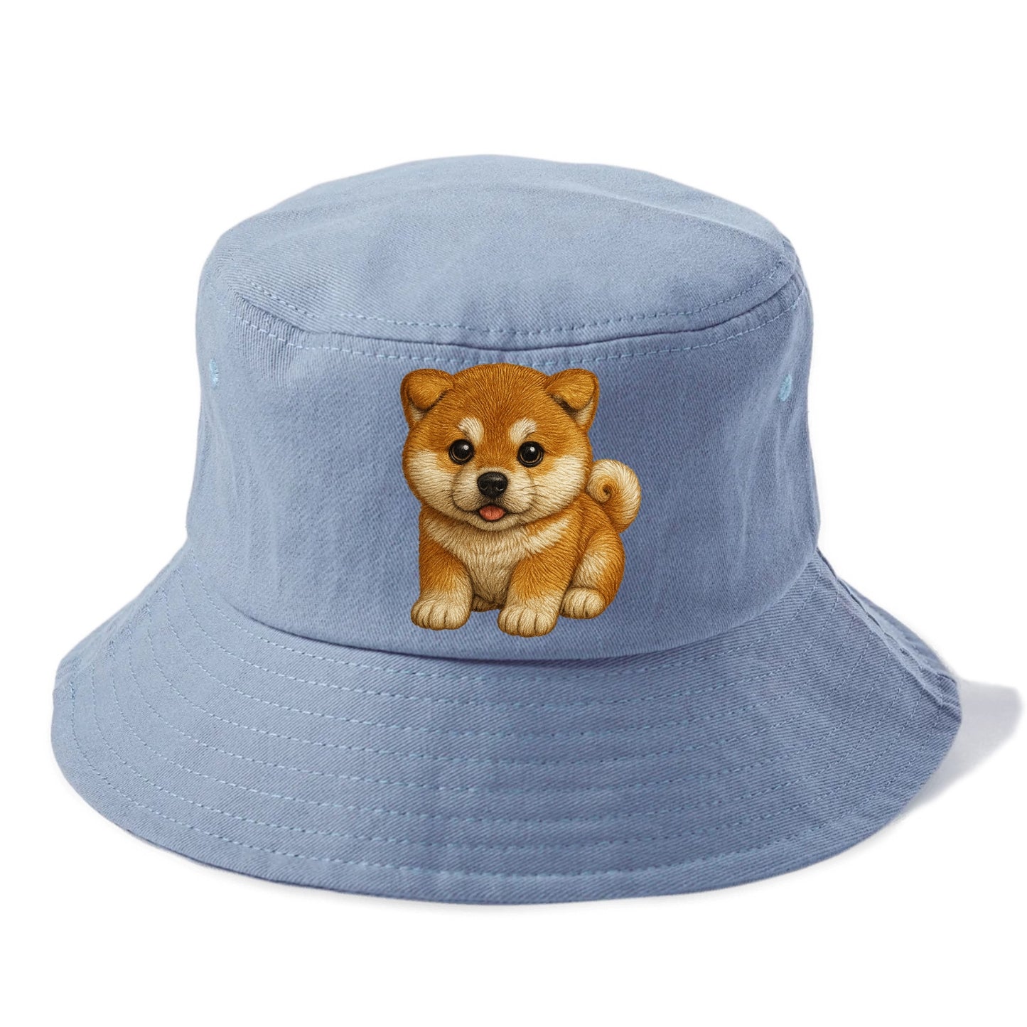 Baby Akita Puppy - fluffy bear-like, curled tail, dignified eyes, front-facing, - Bucket Hat - Summer Sky(Blue)