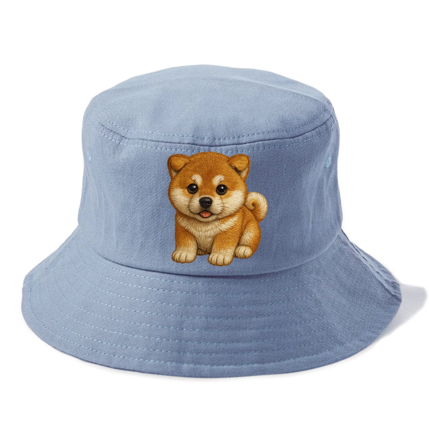 Baby Akita Puppy - fluffy bear-like, curled tail, dignified eyes, front-facing, - Bucket Hat - Summer Sky(Blue)
