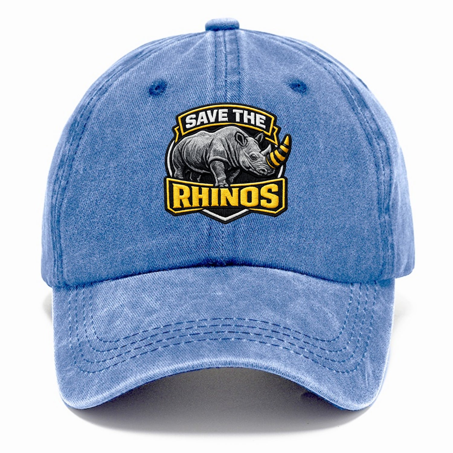 SAVE THE RHINOS - rhino silhouette in gray , horn protection - Classic Cap - Summer Sky(Blue)