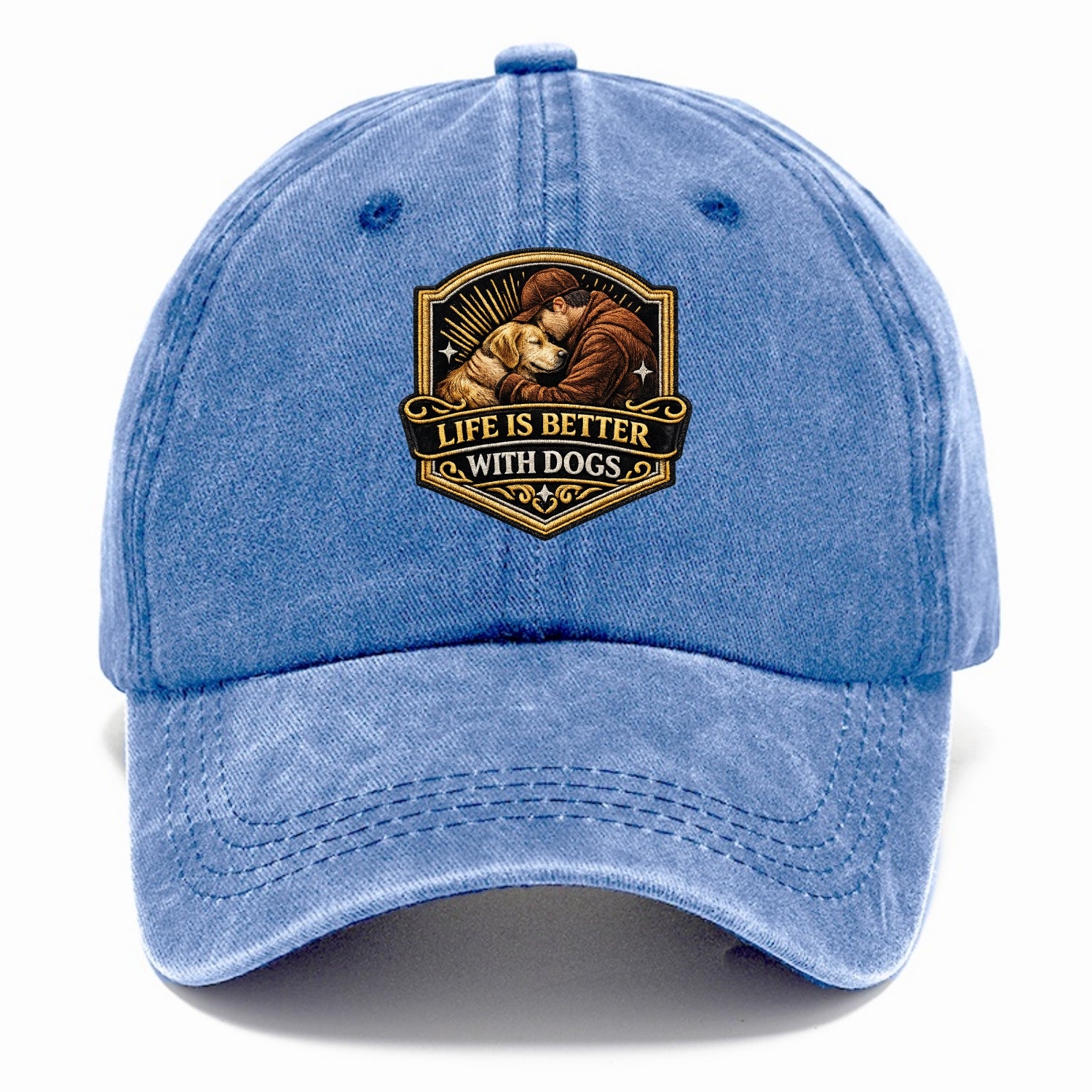 LIFE IS BETTER WITH DOGS - dog and human in brown , dog lover - Classic Cap - Summer Sky(Blue)