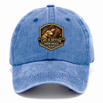 LIFE IS BETTER WITH DOGS - dog and human in brown , dog lover - Classic Cap - Summer Sky(Blue)
