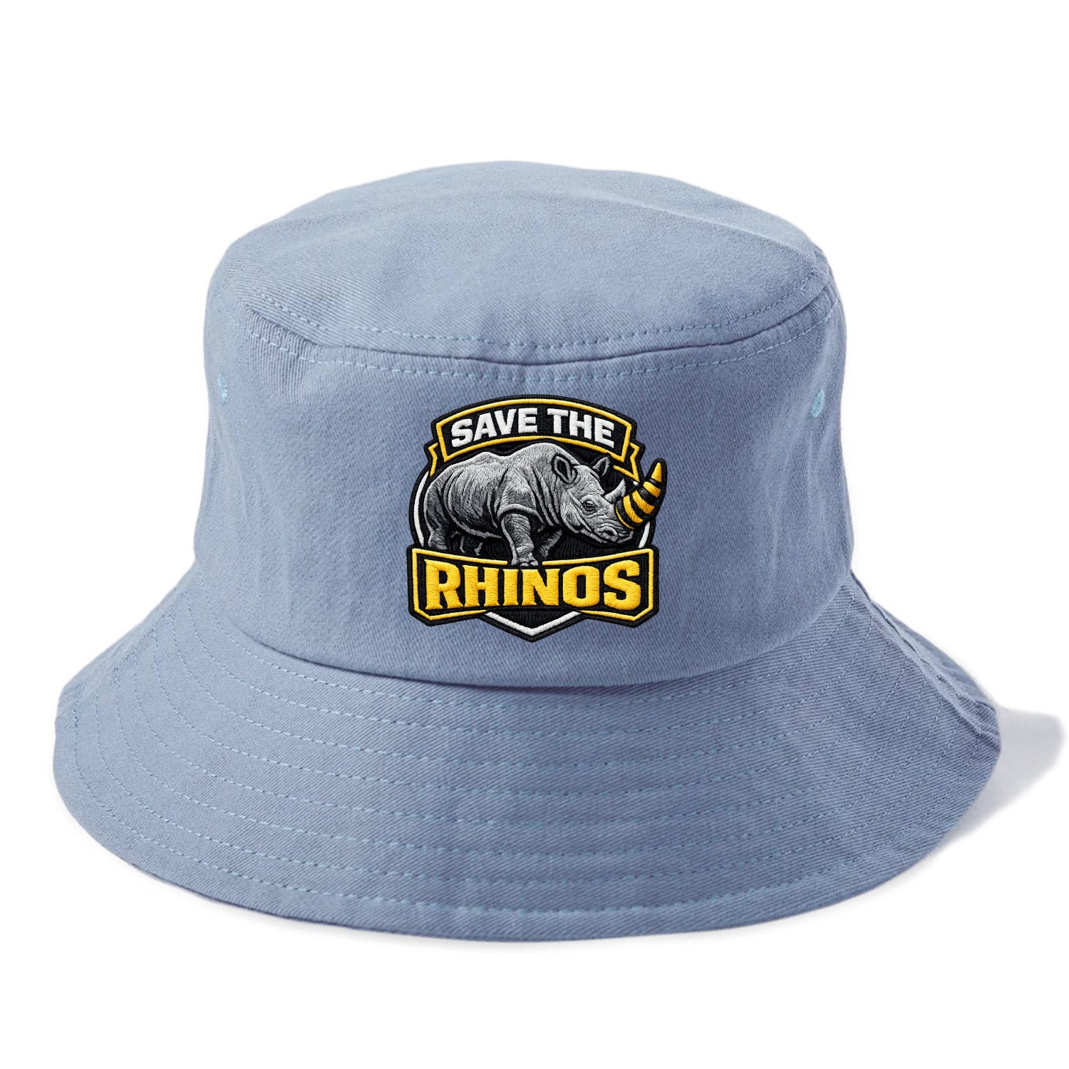 SAVE THE RHINOS - rhino silhouette in gray , horn protection - Bucket Hat - Summer Sky(Blue)
