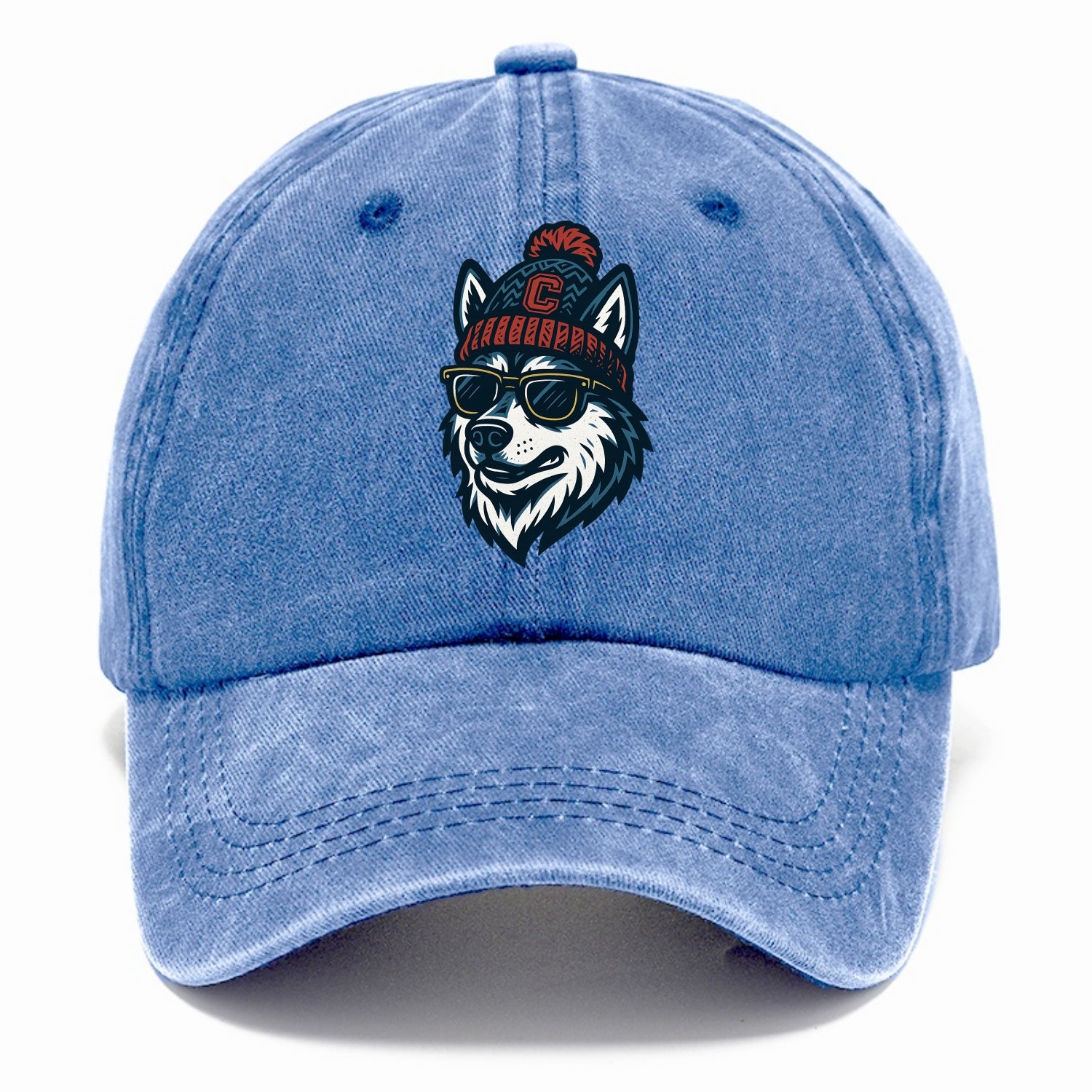Storrs Husky wearing UConn beanie with C patch - Classic Cap - Summer Sky(Blue)