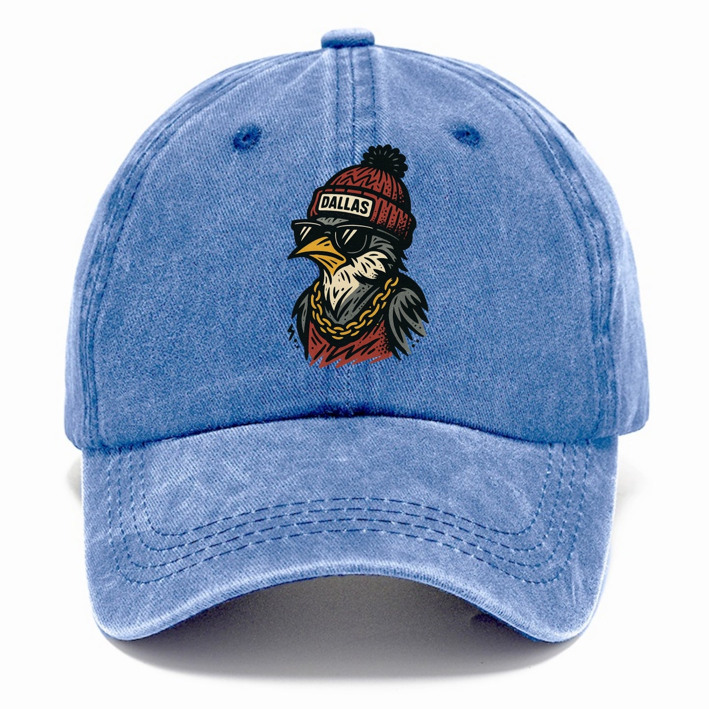 Dallas Mockingbird wearing Dallas beanie with pom pom and wayfarer sunglasses - Classic Cap - Summer Sky(Blue)