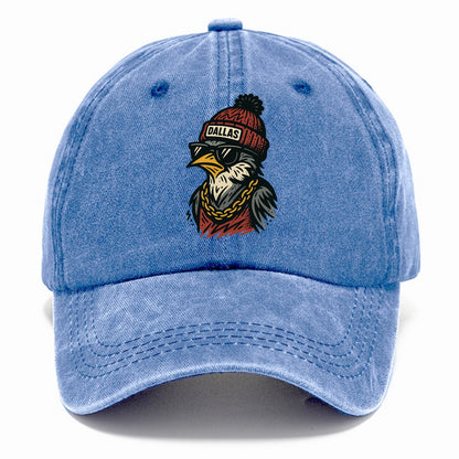 Dallas Mockingbird wearing Dallas beanie with pom pom and wayfarer sunglasses - Classic Cap - Summer Sky(Blue)