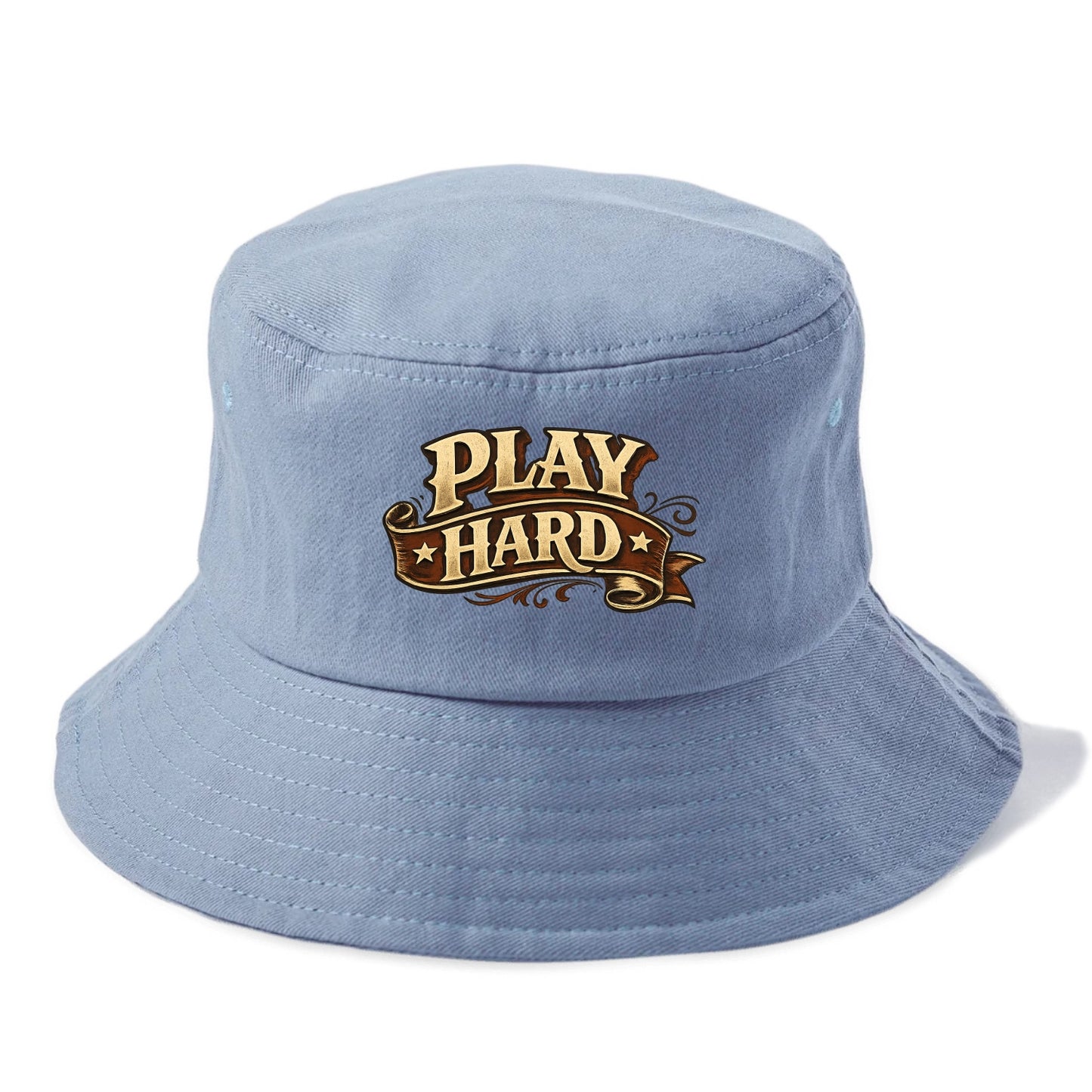 Bold typography design - "PLAY HARD" - giving your all, full effort - Bucket Hat - Summer Sky(Blue)