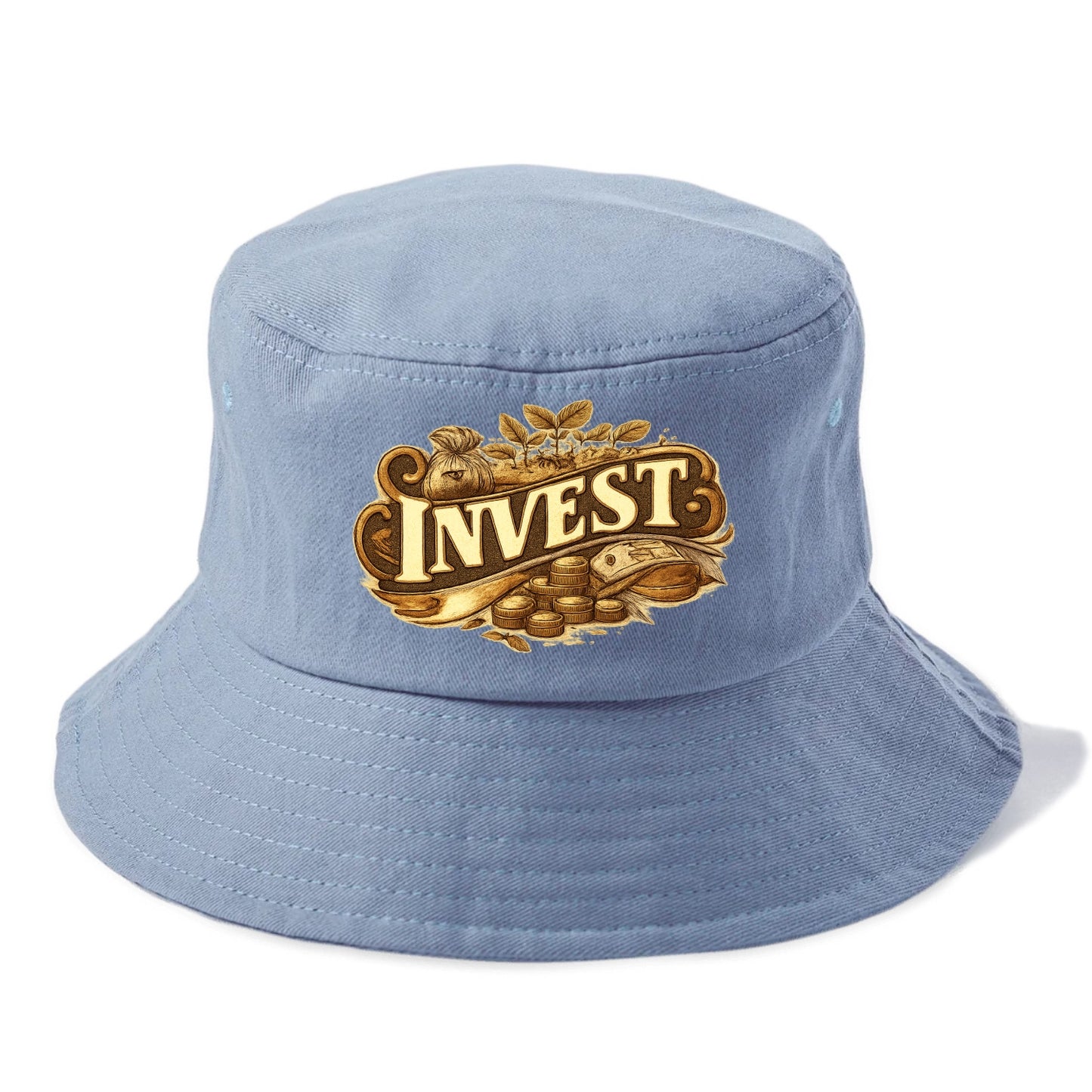 Bold typography design - "INVEST" - growing money, smart decisions - Bucket Hat - Summer Sky(Blue)