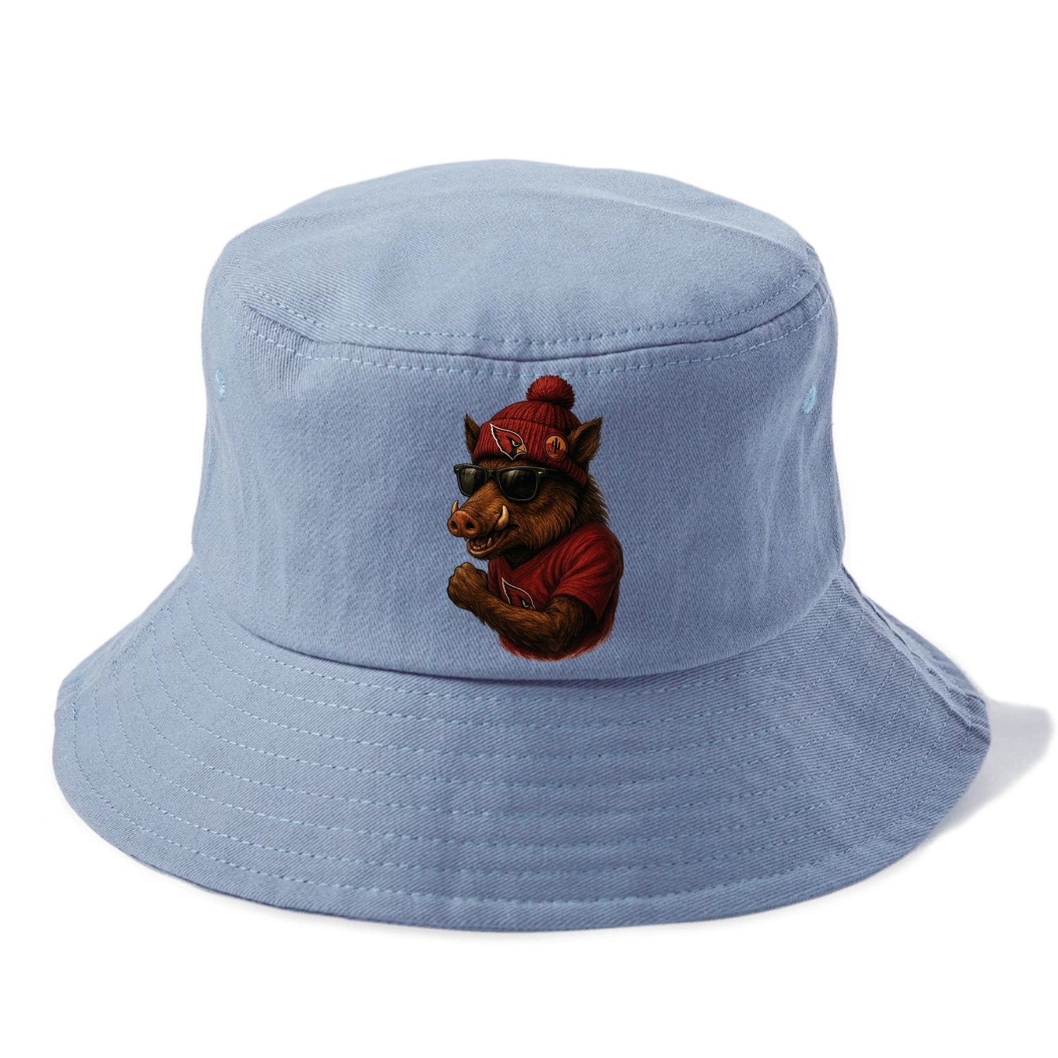 Arizona Javelina wearing Cardinals beanie with desert patch and wayfarer sunglasses - Bucket Hat - Summer Sky(Blue)