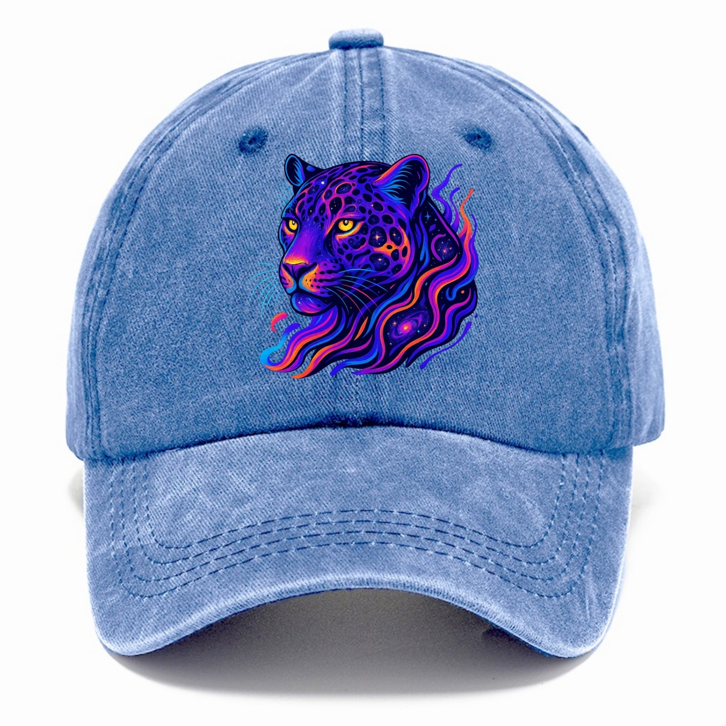 Powerful jaguar with rosettes containing miniature galaxies, cosmic purple and orange - Classic Cap - Summer Sky(Blue)
