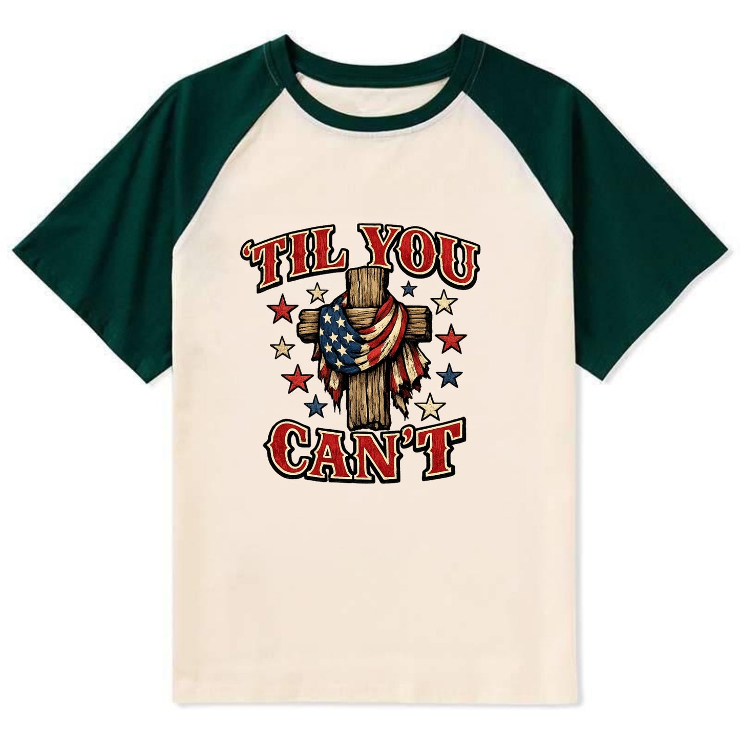 Til You Cant - Flag Cross - Contrast Raglan T-shirt