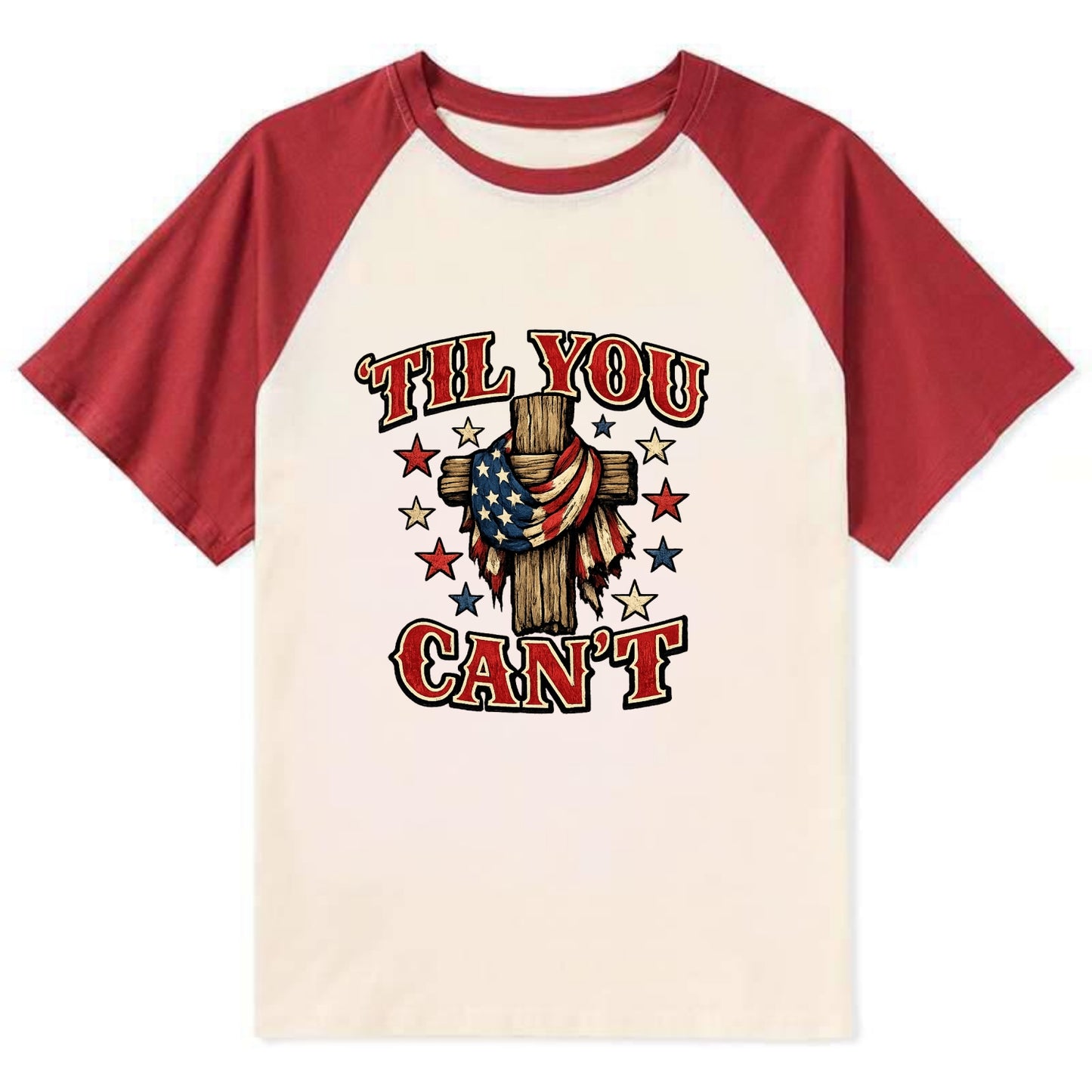 Til You Cant - Flag Cross - Contrast Raglan T-shirt