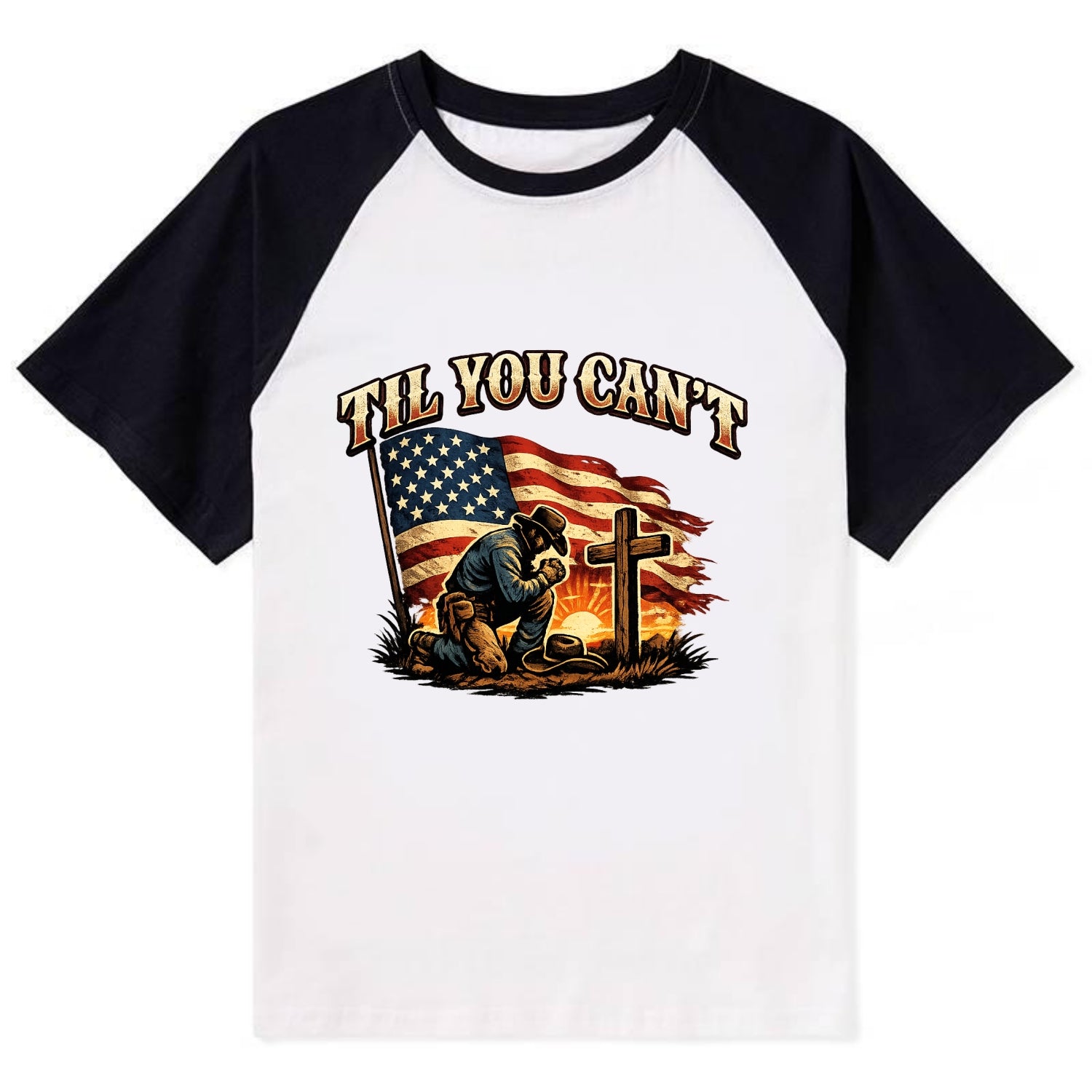 Til You Cant - Praying Cowboy - Contrast Raglan T-shirt