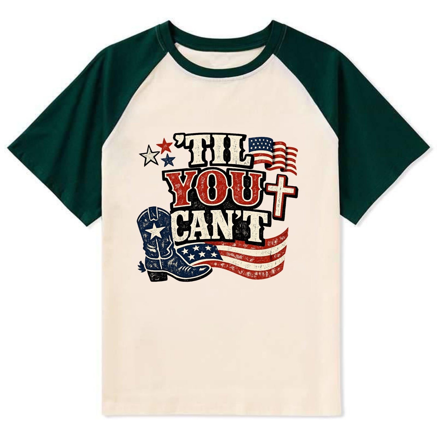 Til You Cant - Patriot Cross - Contrast Raglan T-shirt