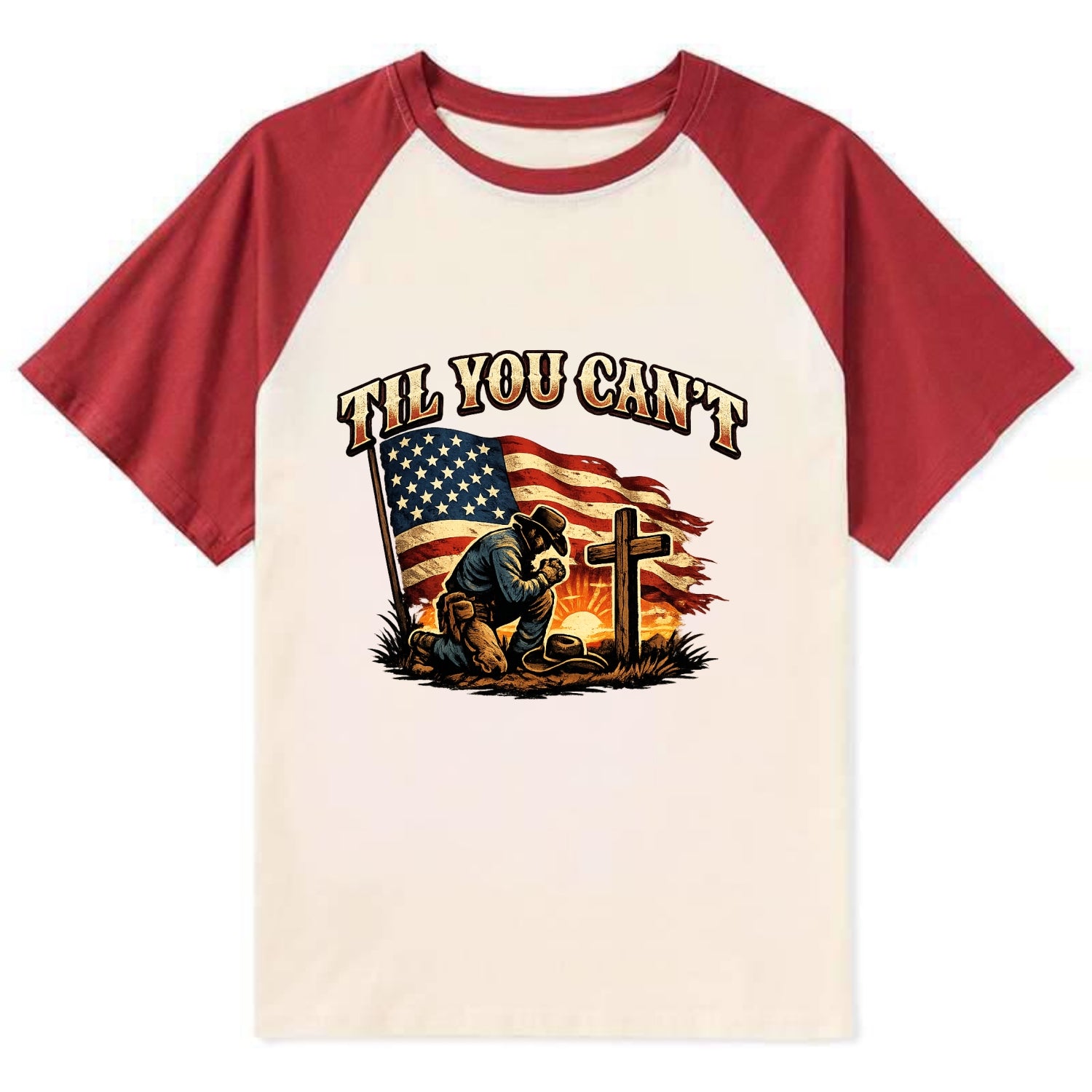 Til You Cant - Praying Cowboy - Contrast Raglan T-shirt