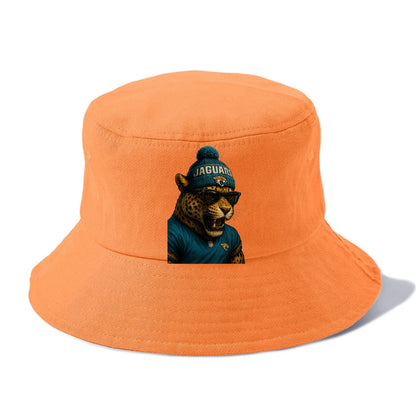 Jacksonville Jaguar wearing Jaguars teal and gold beanie with pom pom and wayfarer - Bucket Hat - Terracotta Clay(Orange)