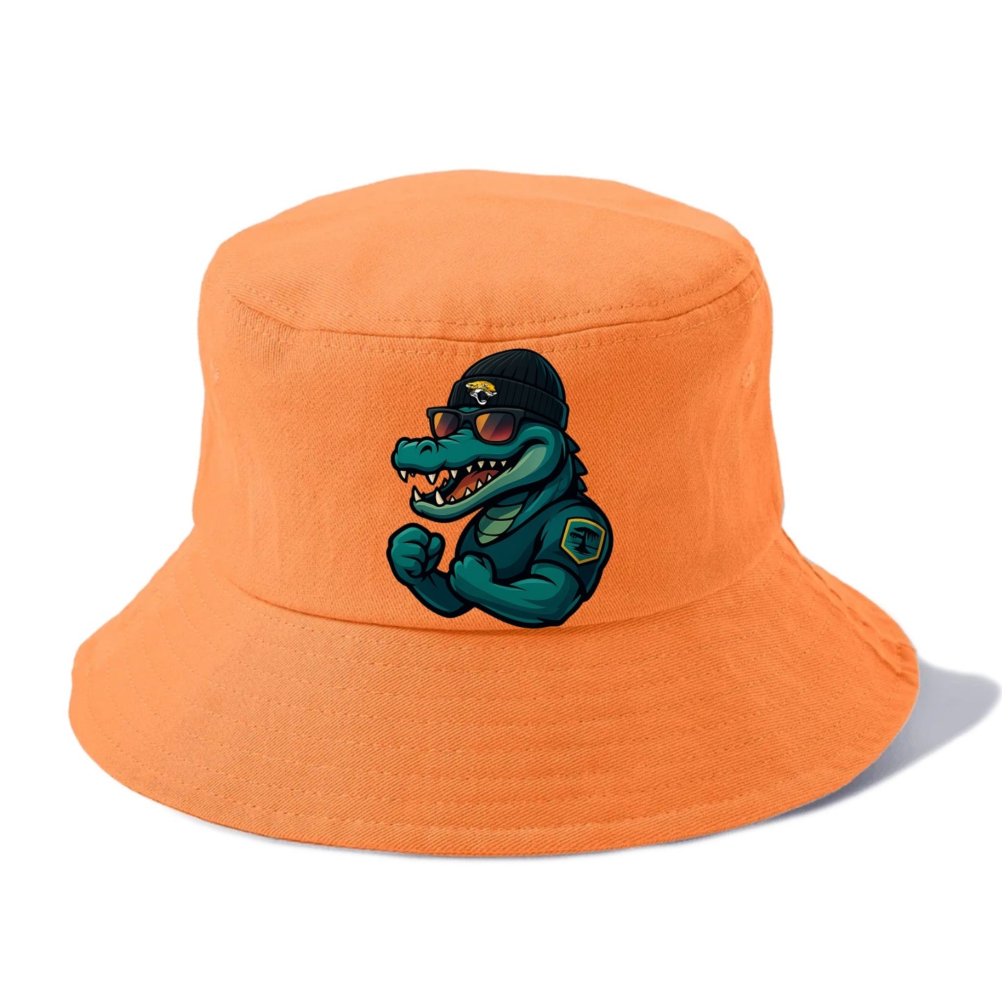 Jacksonville Alligator wearing Jaguars beanie with swamp patch and wayfarer sunglasses - Bucket Hat - Terracotta Clay(Orange)