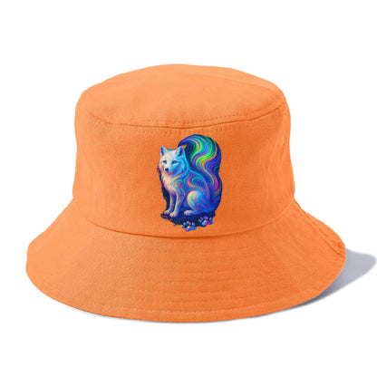 Graceful arctic fox with tail streaming aurora colors, white fur with prismatic - Bucket Hat - Terracotta Clay(Orange)