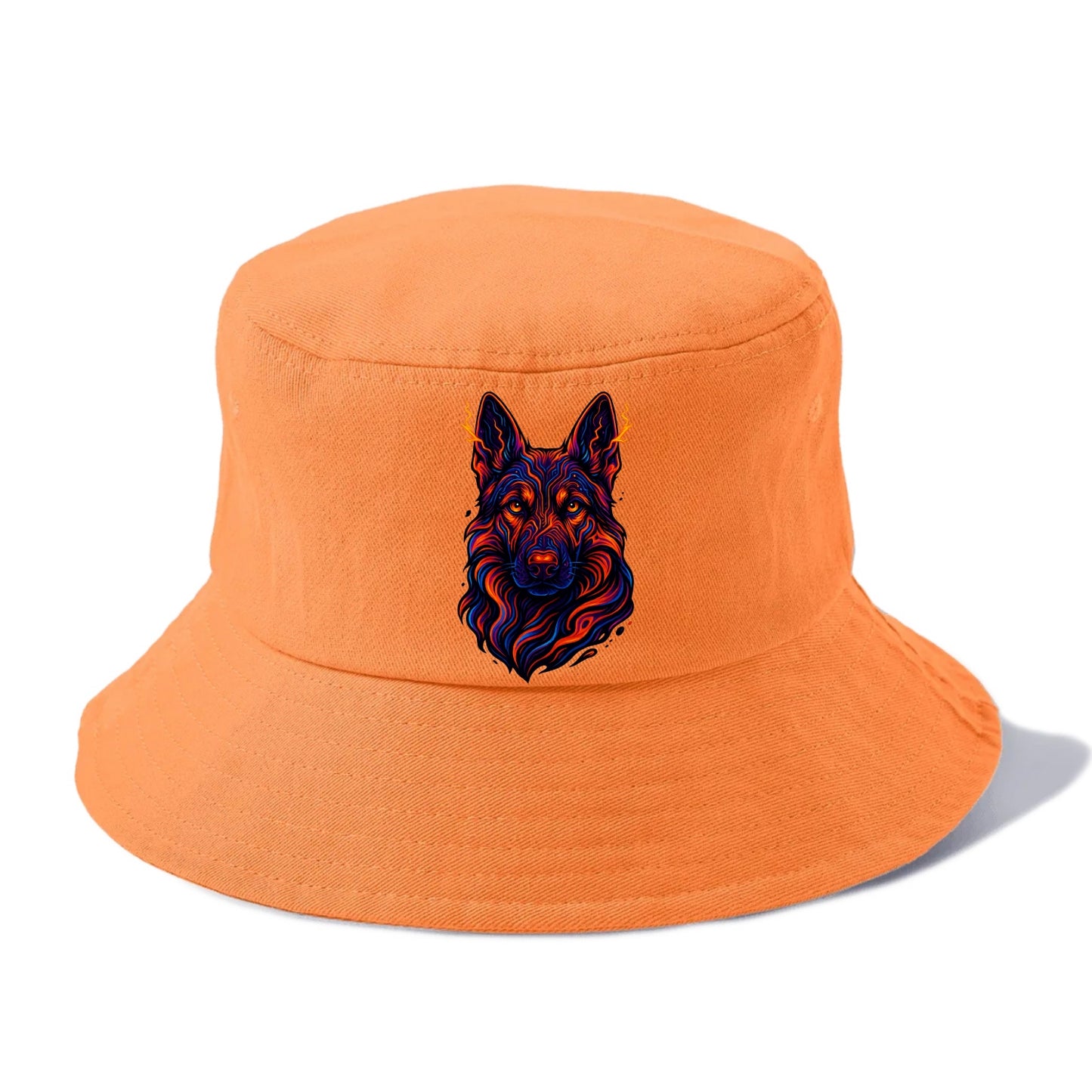 Alert German Shepherd with cyber circuit patterns in the fur, neon orange and black - Bucket Hat - Terracotta Clay(Orange)