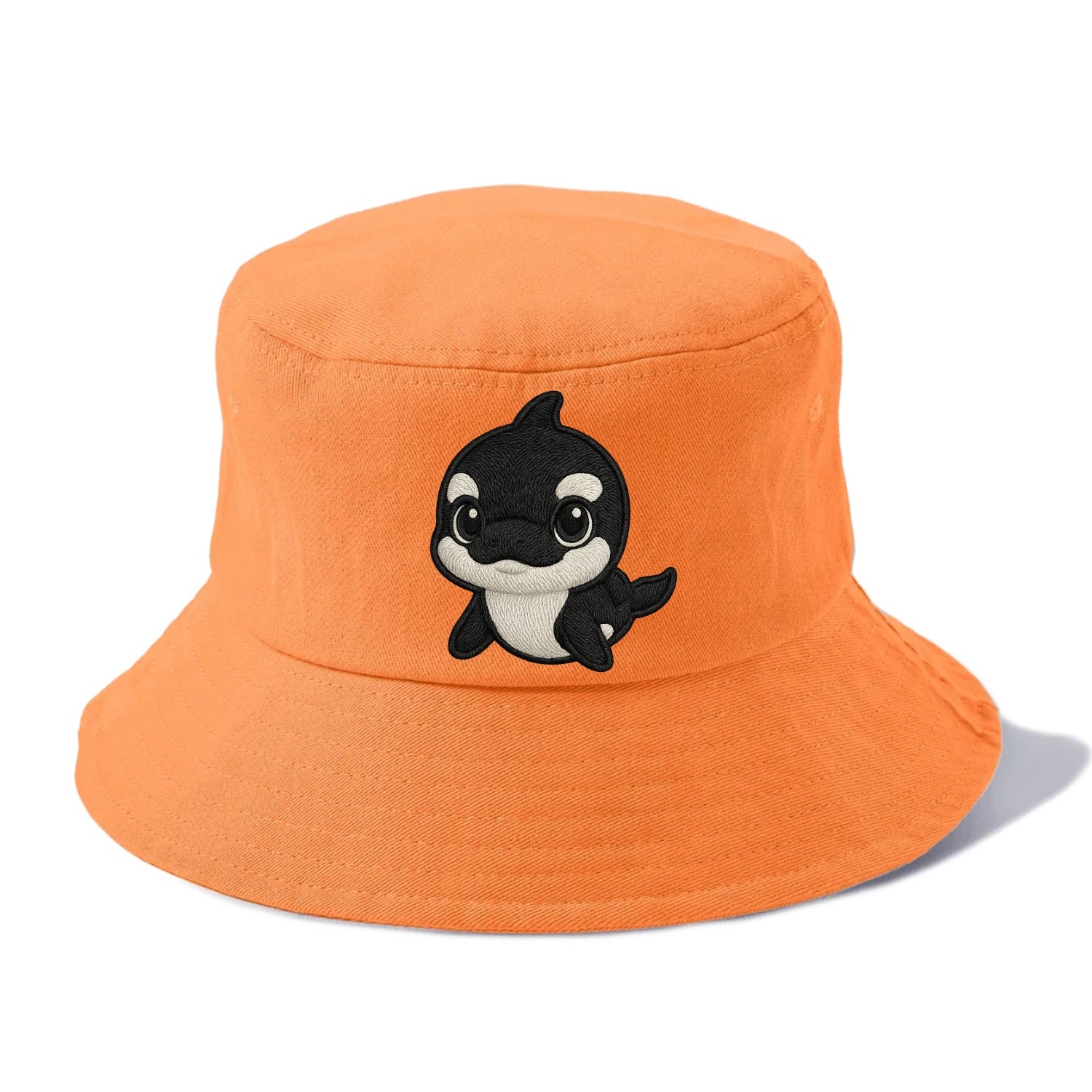 Baby Orca - black and white pattern, white eye patch, front-facing, curious and - Bucket Hat - Terracotta Clay(Orange)
