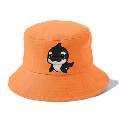 Baby Orca - black and white pattern, white eye patch, front-facing, curious and - Bucket Hat - Terracotta Clay(Orange)