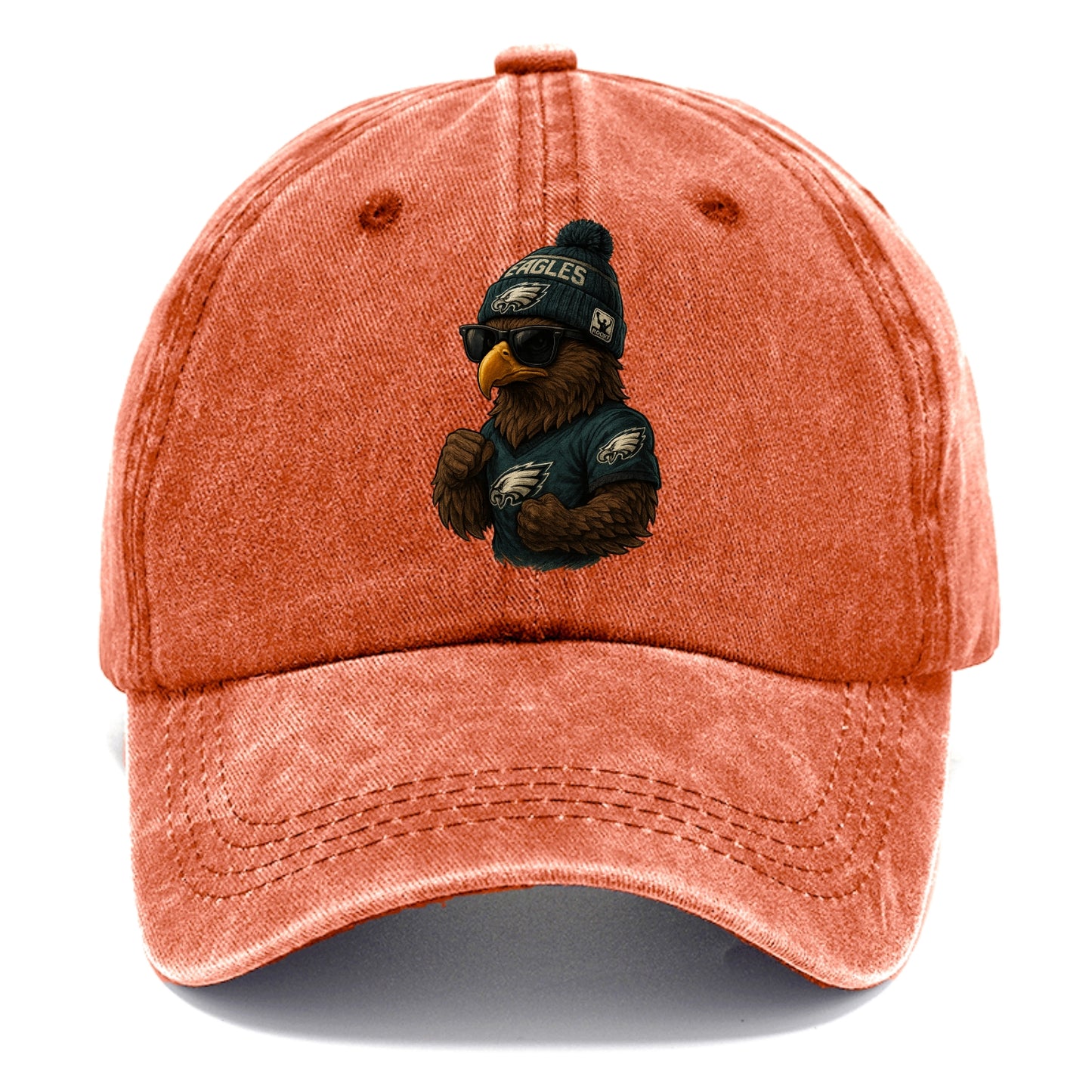 Philly Hawk wearing Eagles beanie with Rocky patch and wayfarer sunglasses - Classic Cap - Terracotta Clay(Orange)