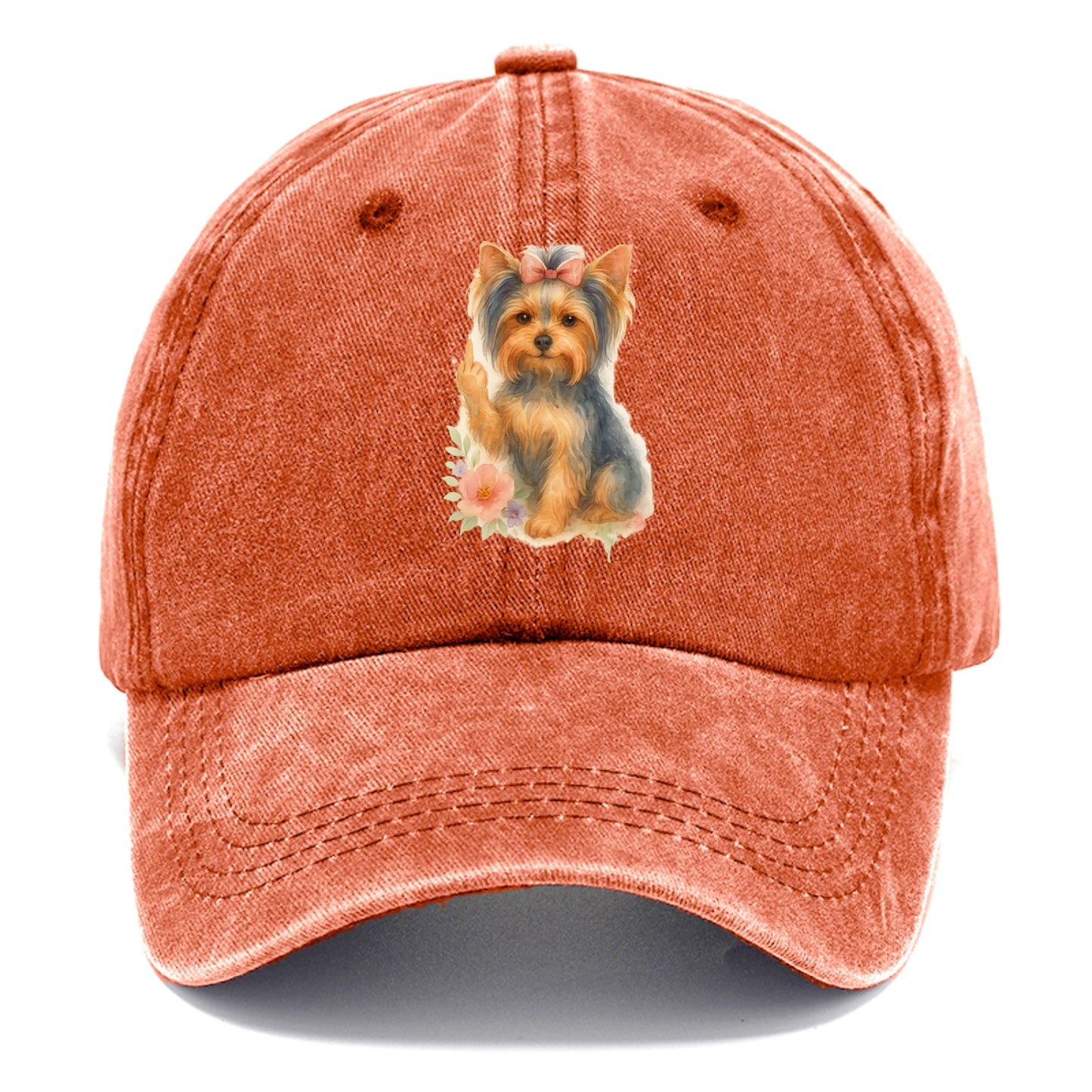 Yorkshire Terrier with topknot bow, one delicate paw flipping off - Classic Cap - Terracotta Clay(Orange)