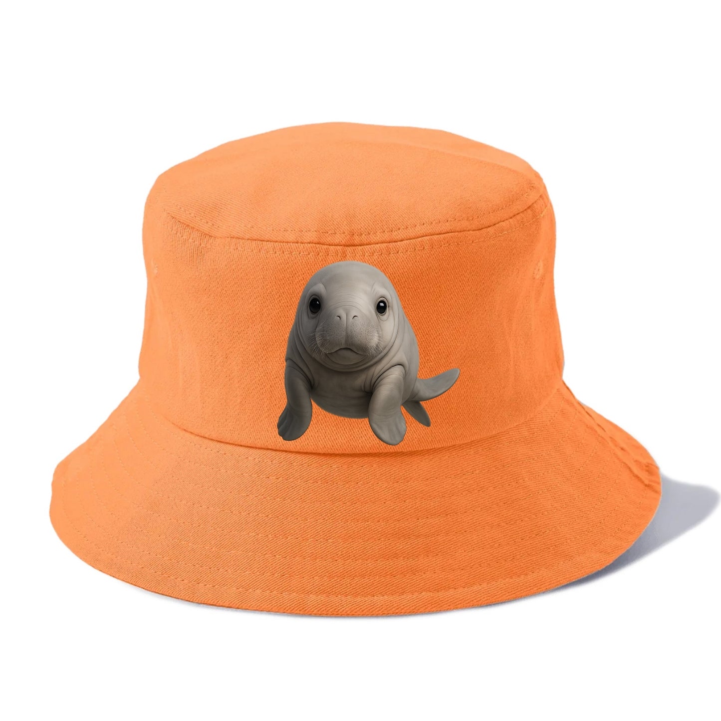 Baby Dugong - gray with paddle tail, gentle expression, whiskers, front-facing, sweet - Bucket Hat - Terracotta Clay(Orange)