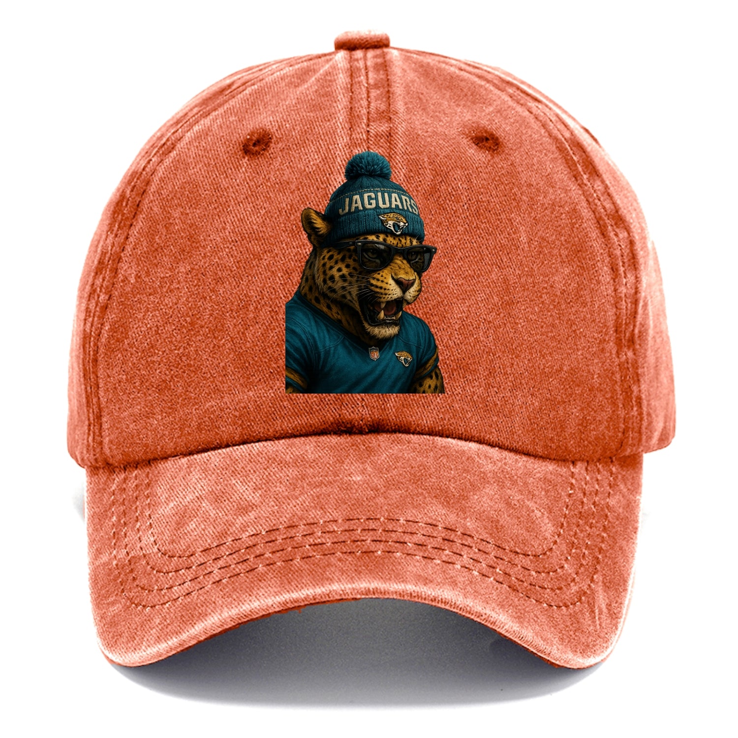 Jacksonville Jaguar wearing Jaguars teal and gold beanie with pom pom and wayfarer - Classic Cap - Terracotta Clay(Orange)