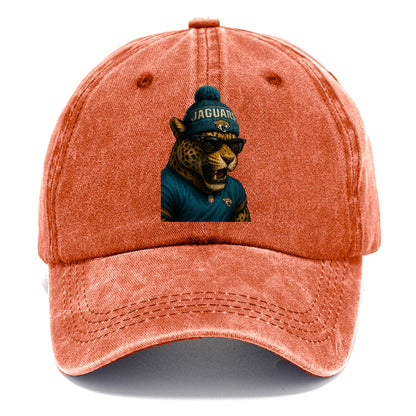 Jacksonville Jaguar wearing Jaguars teal and gold beanie with pom pom and wayfarer - Classic Cap - Terracotta Clay(Orange)