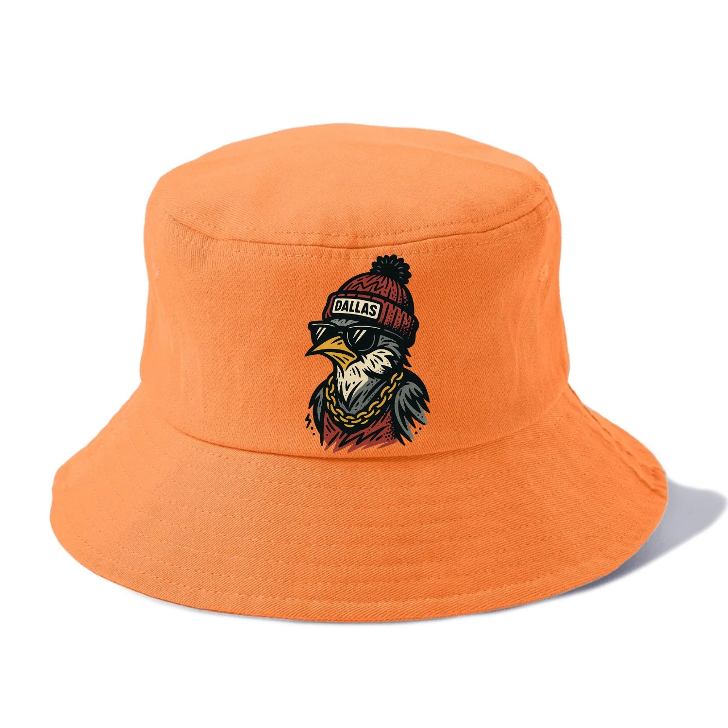 Dallas Mockingbird wearing Dallas beanie with pom pom and wayfarer sunglasses - Bucket Hat - Terracotta Clay(Orange)