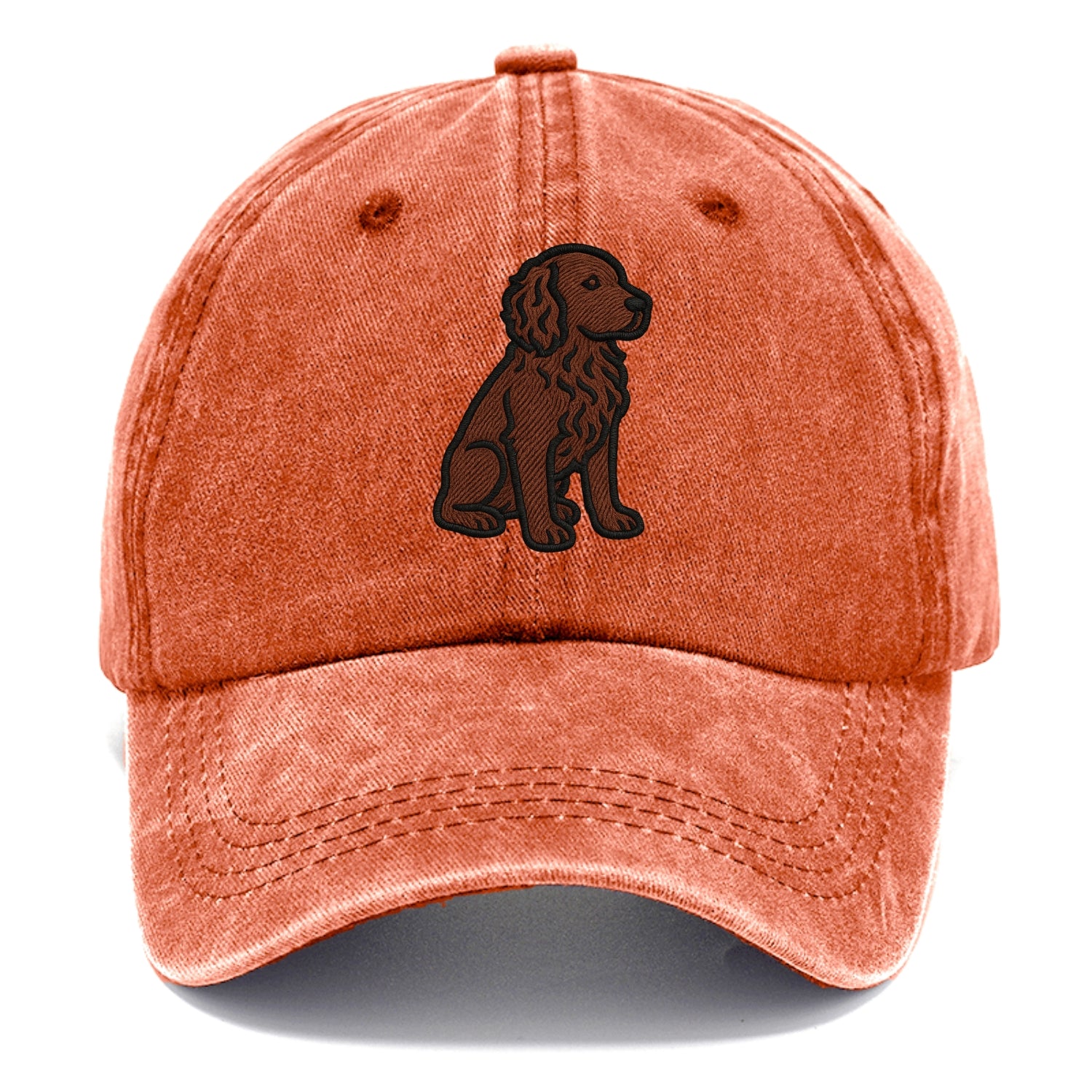 Boykin Spaniel - Rich chocolate brown wavy coat embroidered sitting pose - Classic Cap - Terracotta Clay(Orange)