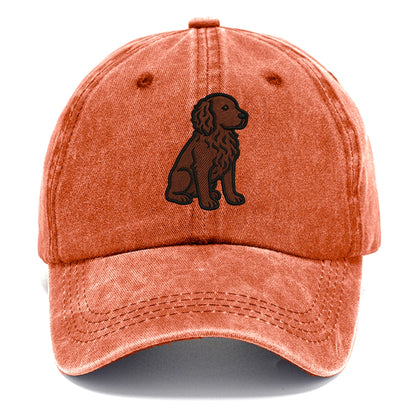 Boykin Spaniel - Rich chocolate brown wavy coat embroidered sitting pose - Classic Cap - Terracotta Clay(Orange)