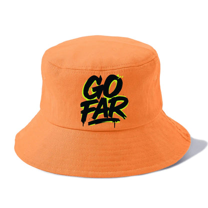 Bold typography design - "GO FAR" - distance goals, pushing limits - Bucket Hat - Terracotta Clay(Orange)