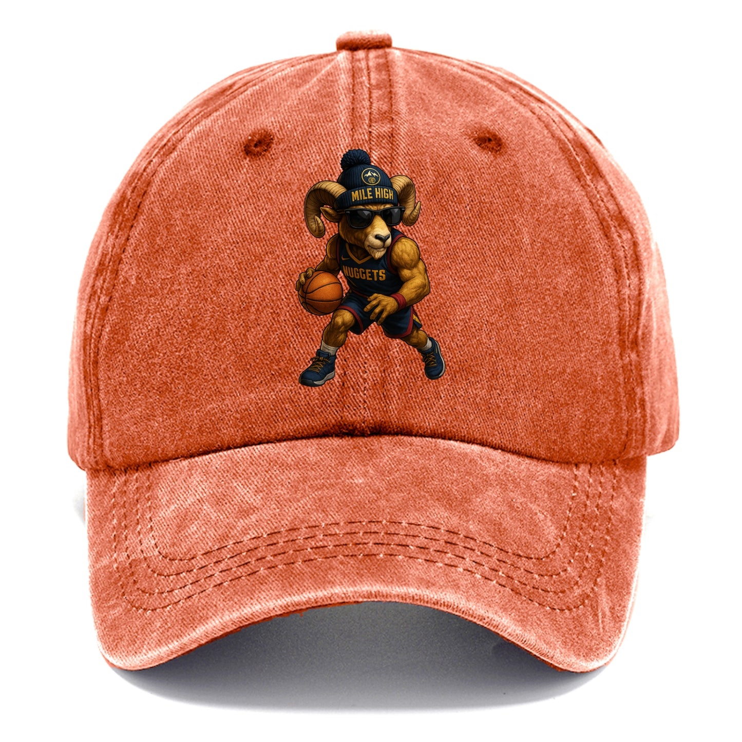 Mile High Bighorn wearing Nuggets beanie with mountain patch and wayfarer sunglasses - Classic Cap - Terracotta Clay(Orange)