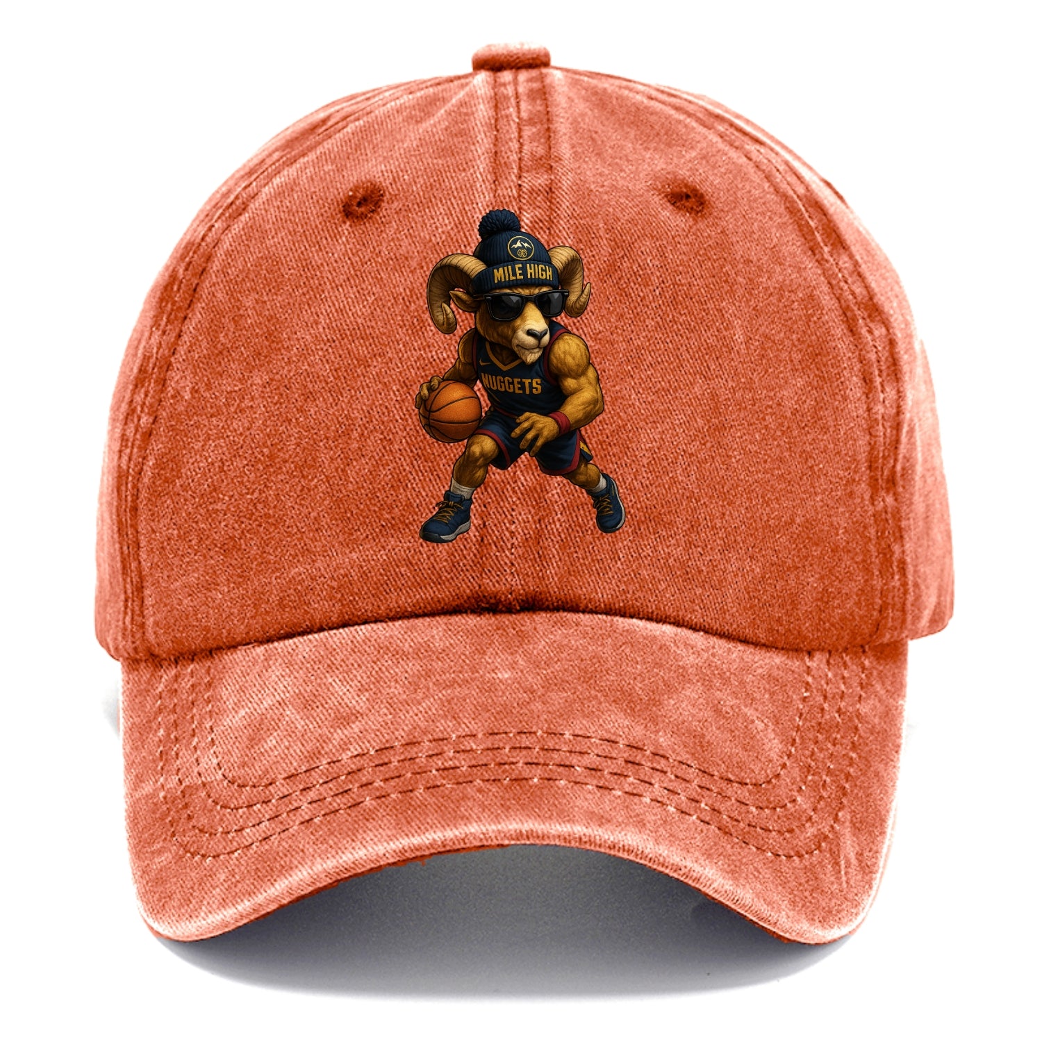 Mile High Bighorn wearing Nuggets beanie with mountain patch and wayfarer sunglasses - Classic Cap - Terracotta Clay(Orange)