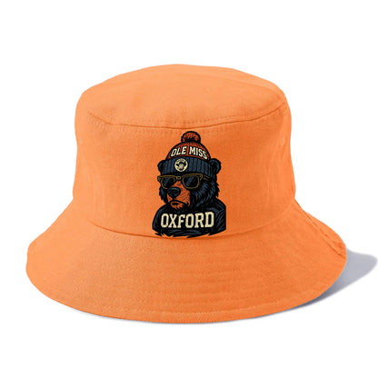 Oxford Black Bear wearing Ole Miss beanie with rebel patch - Bucket Hat - Terracotta Clay(Orange)