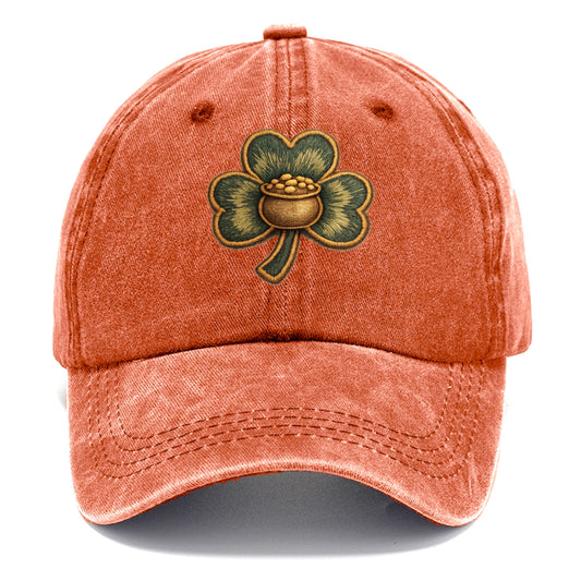 ST PATRICKS CLOVER - lucky clover with gold in green and gold , Irish luck - Classic Cap - Terracotta Clay(Orange)