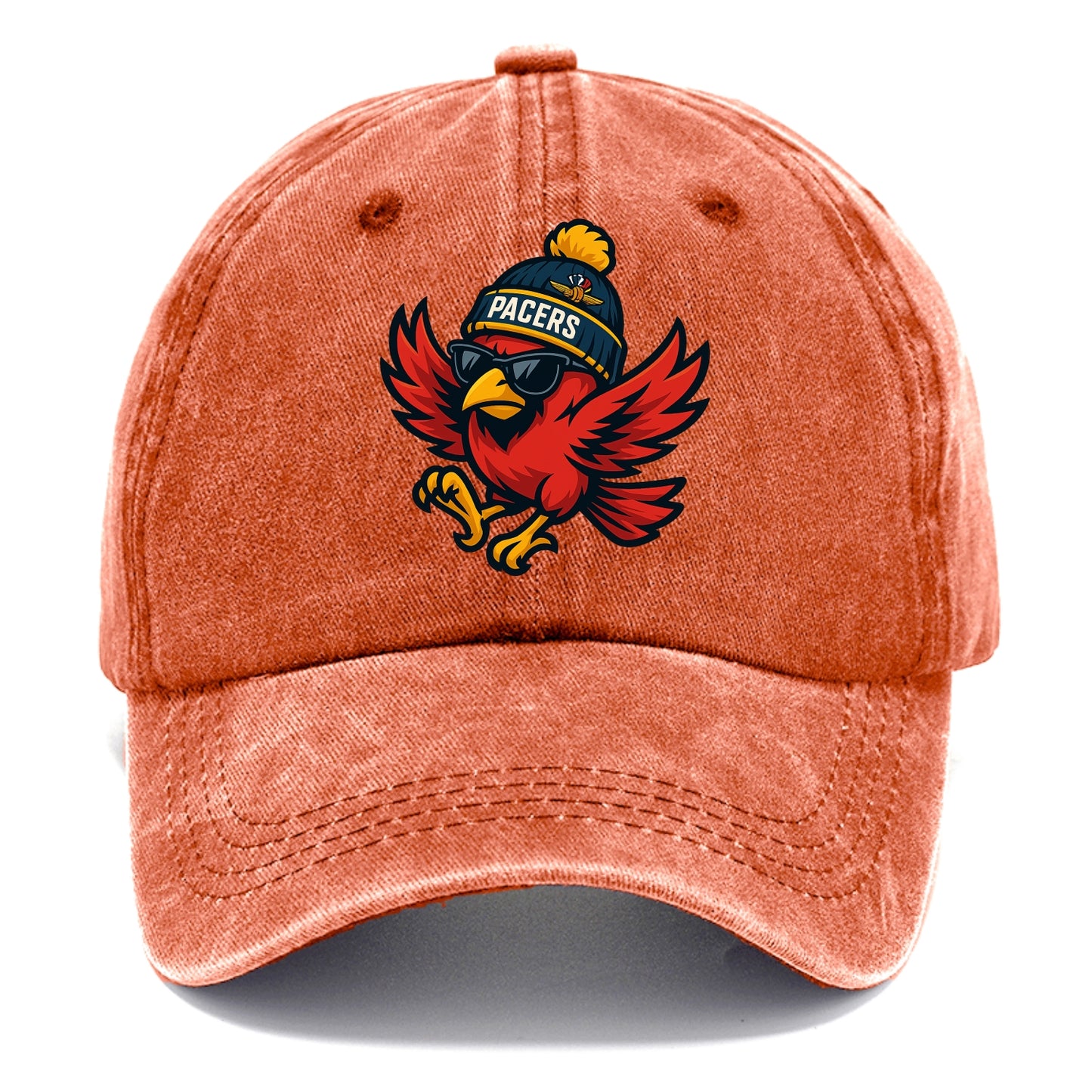 Indiana Cardinal wearing Pacers beanie with speedway patch and wayfarer sunglasses - Classic Cap - Terracotta Clay(Orange)