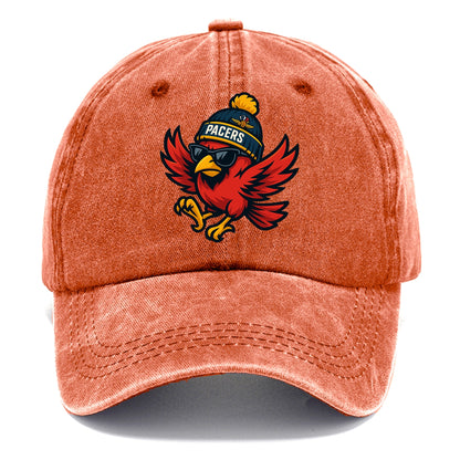 Indiana Cardinal wearing Pacers beanie with speedway patch and wayfarer sunglasses - Classic Cap - Terracotta Clay(Orange)
