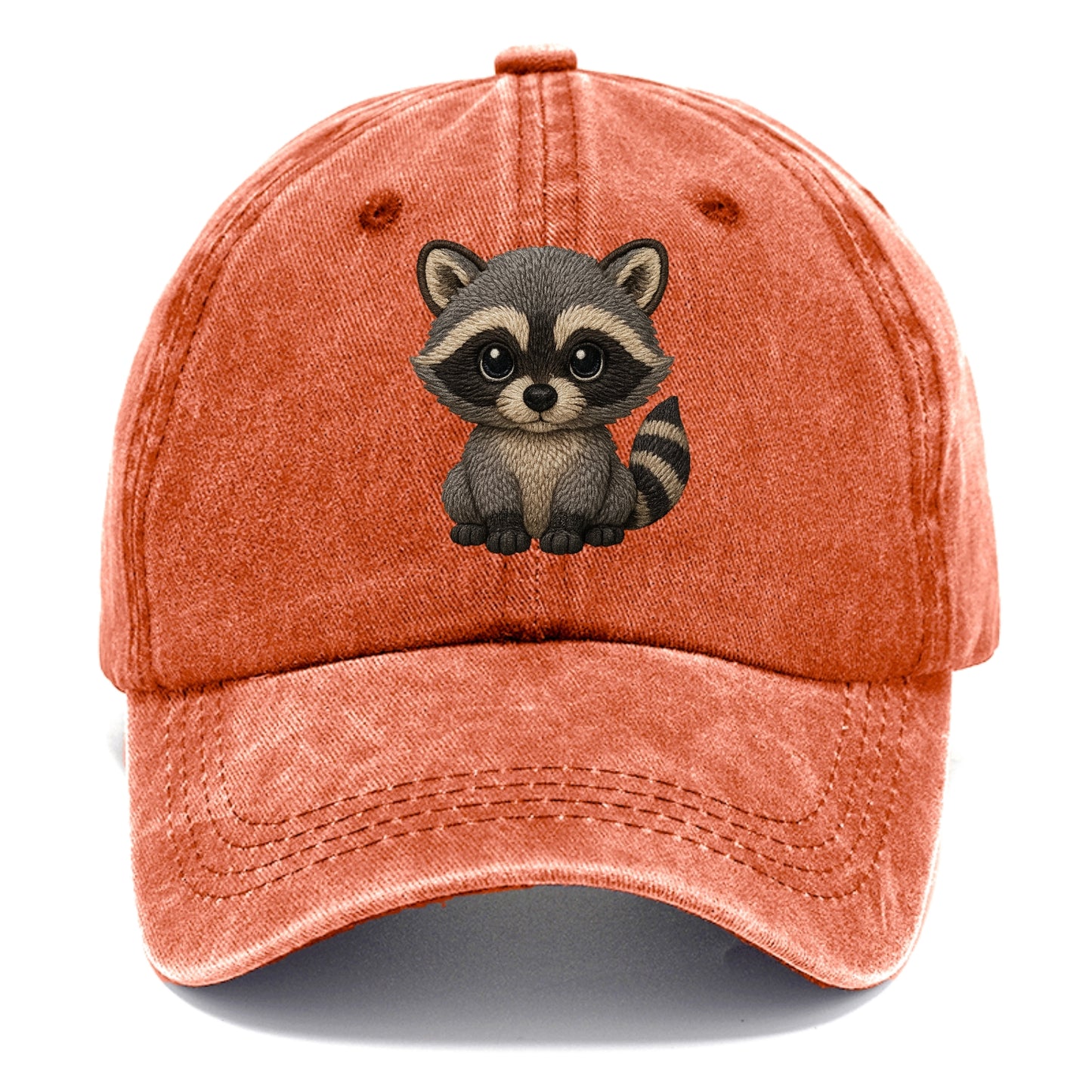 Baby Raccoon - gray fur, black mask, ringed tail, bright curious eyes, front-facing, - Classic Cap - Terracotta Clay(Orange)