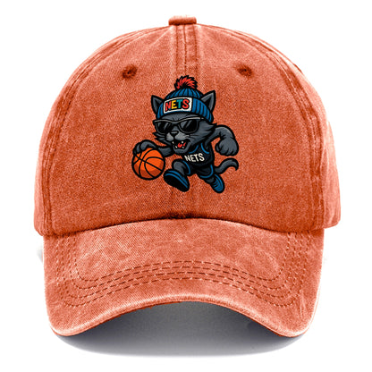 Brooklyn Cat wearing Nets beanie with street art patch and wayfarer sunglasses - Classic Cap - Terracotta Clay(Orange)