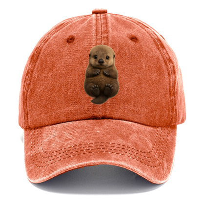 Baby Sea Otter - brown fluffy, floating on back, tiny paws, bright eyes, - Classic Cap - Terracotta Clay(Orange)