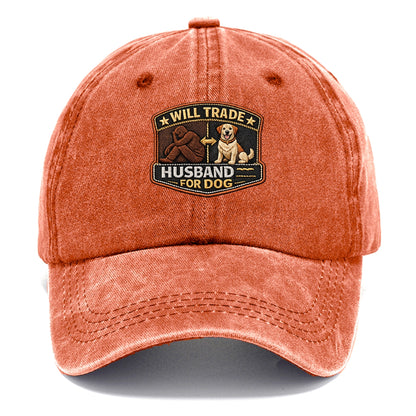 WILL TRADE HUSBAND FOR DOG - dog and man silhouette in brown , pet priority - Classic Cap - Terracotta Clay(Orange)