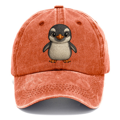 Baby Gentoo Penguin - orange beak, white cap, bright eyes, front-facing, energetic - Classic Cap - Terracotta Clay(Orange)
