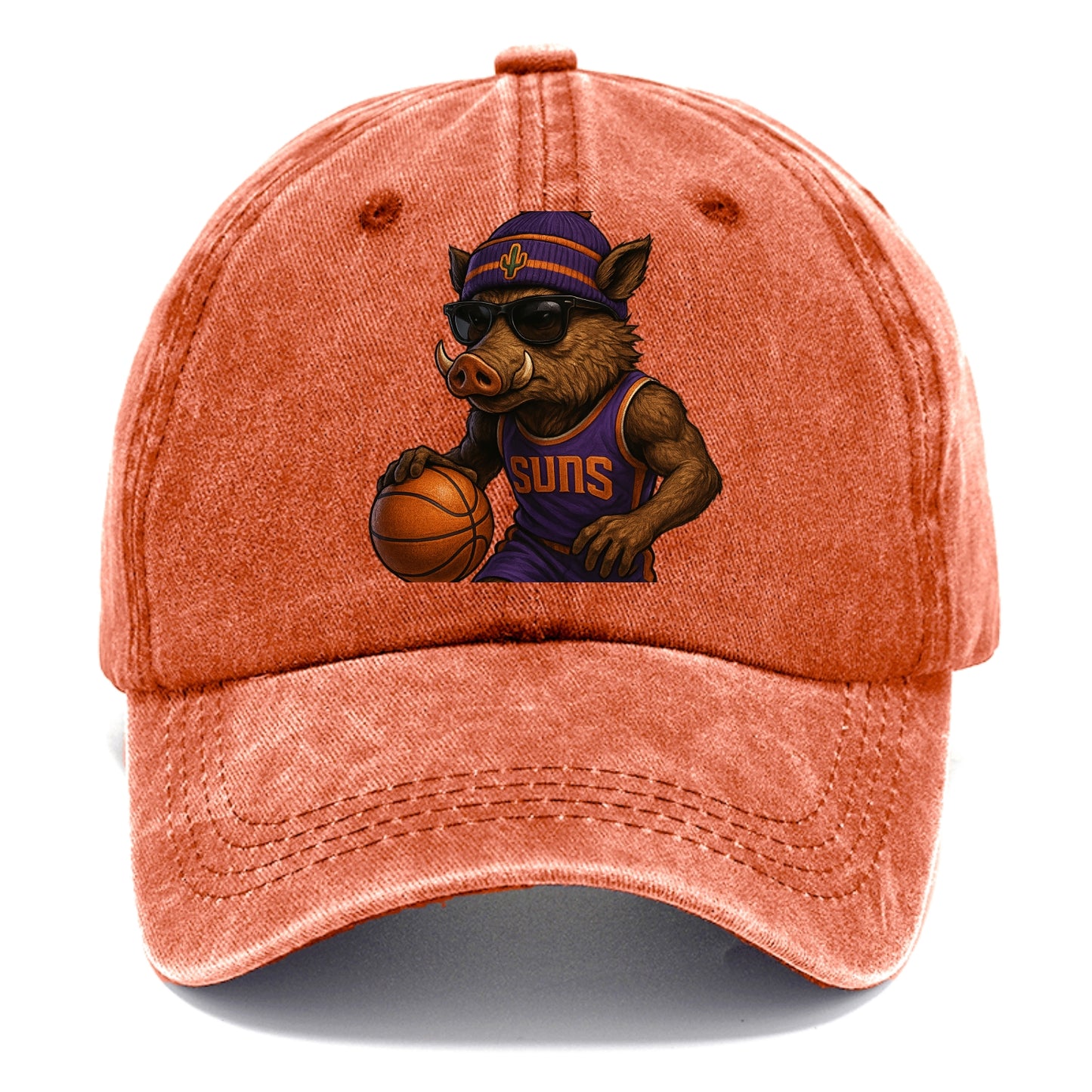 Phoenix Javelina wearing Suns beanie with cactus patch and wayfarer sunglasses - Classic Cap - Terracotta Clay(Orange)